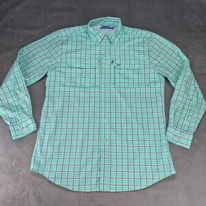 Southern Tide Classic Mens L Blue/Green Gingham Plaid Long Sleeve Button Down